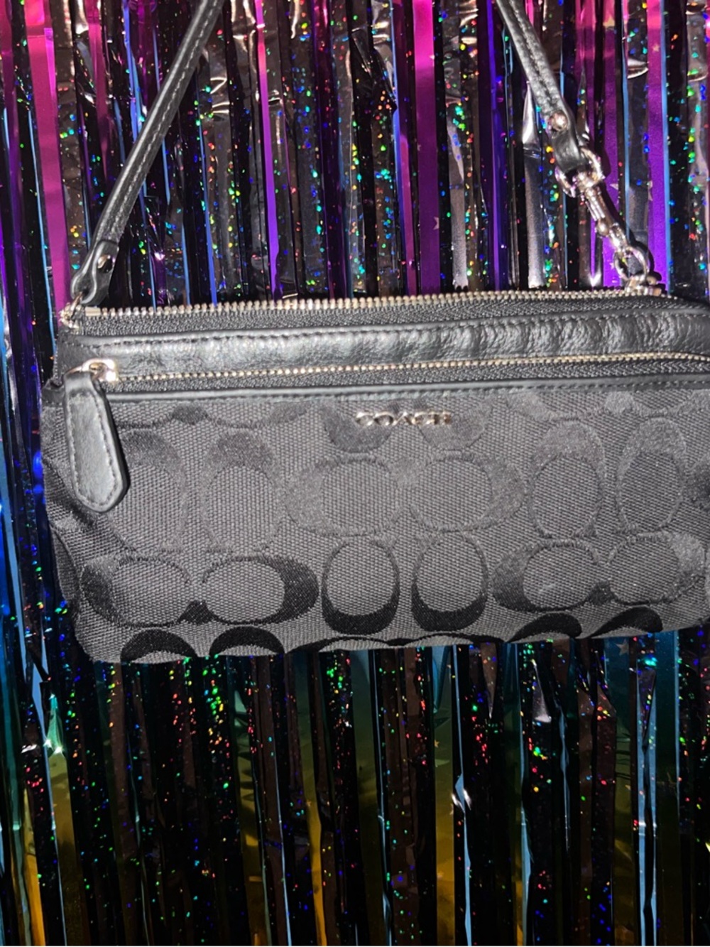 Coach Black Signature Zip Wristlet - Picture 6 of 9
